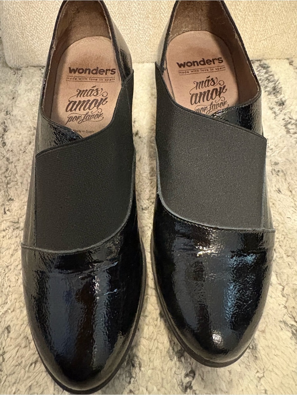 Wonders Black Patent Elastic Slip-On Booties